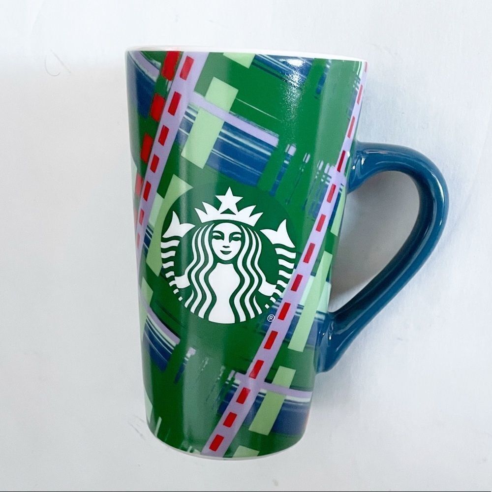 Starbucks Limited Edition Tall Ceramic Mug Holiday 2020 Green Abstract Plaid